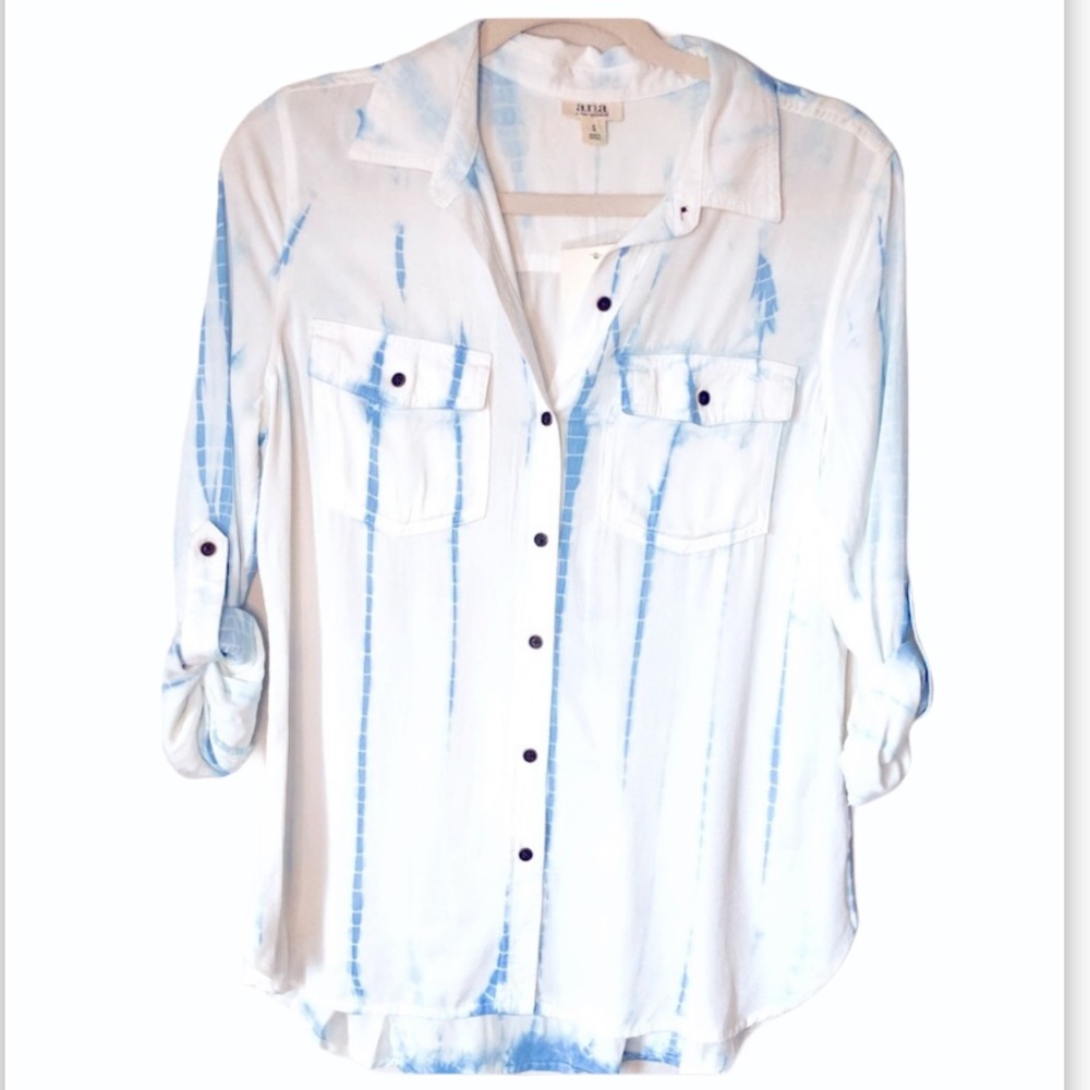 a.n.a-Womens Long Sleeve Button-Front Shirt